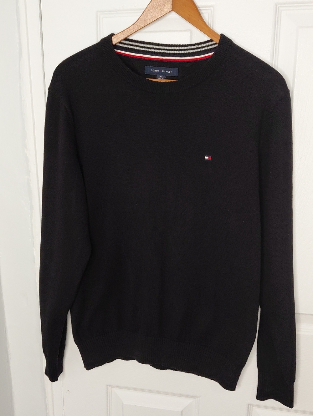Tommy Hilfiger Men's Black Crewneck with Signature Flag